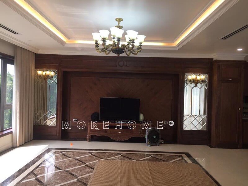 Morehome - Đơn vị thi công nội thất phòng khách gỗ tự nhiên tân cổ điển sang trọng đẹp tại biệt thự Ecopark Hưng Yên Thi công nội thất biệt thự